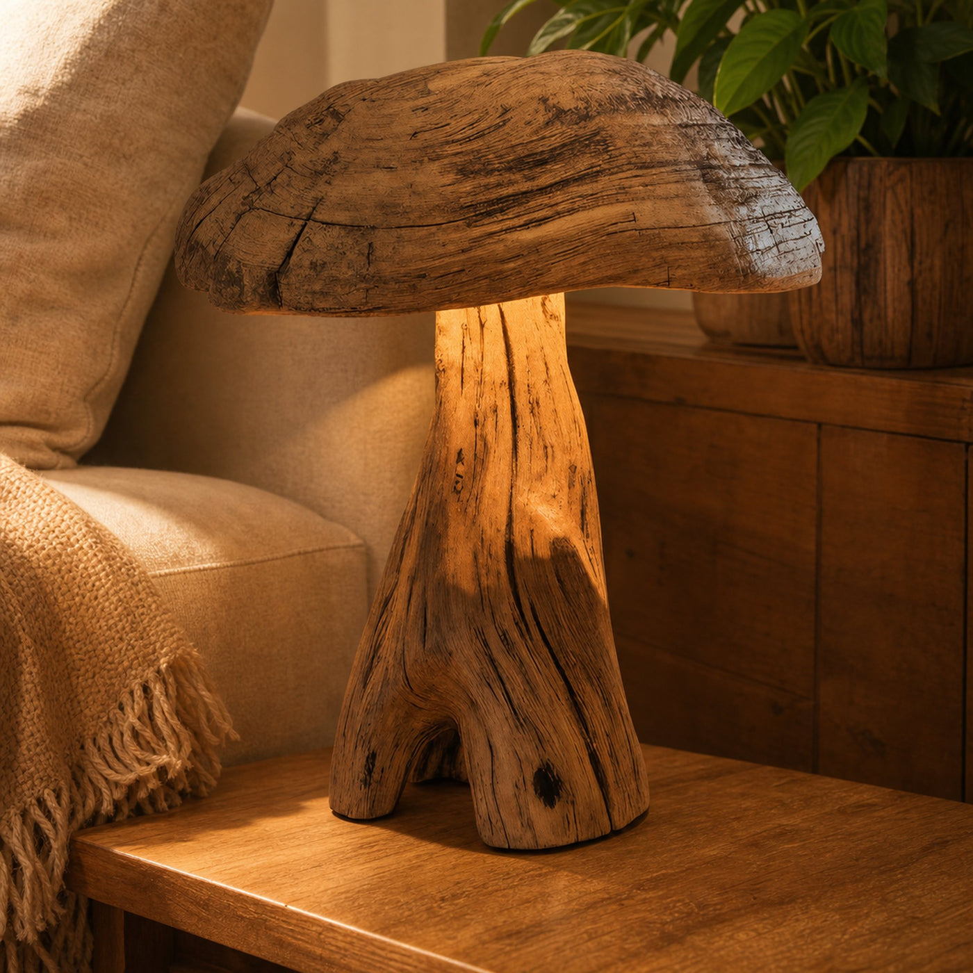 Rustic Wooden Mushroom Table Lamp For Bedroom Or Living Room - product view 2