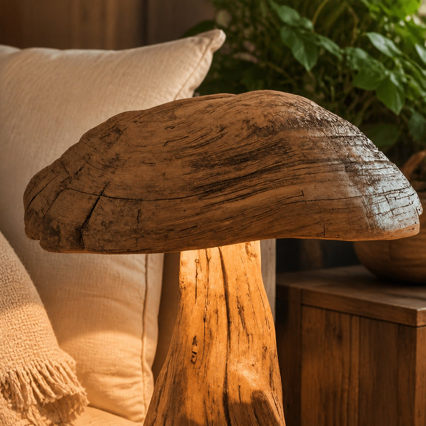 Rustic Wooden Mushroom Table Lamp For Bedroom Or Living Room - product view 3