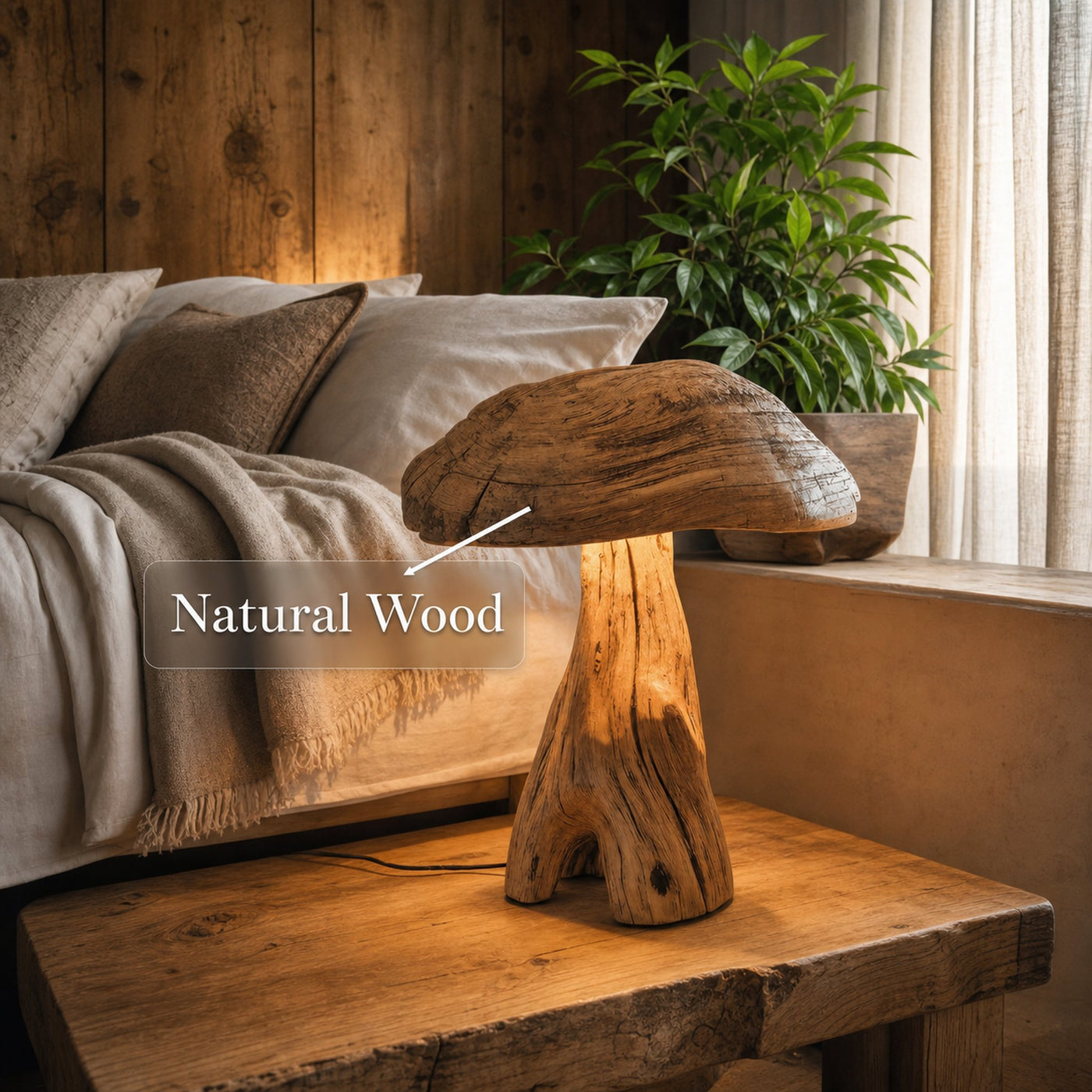 Rustic Wooden Mushroom Table Lamp For Bedroom Or Living Room - product view 5