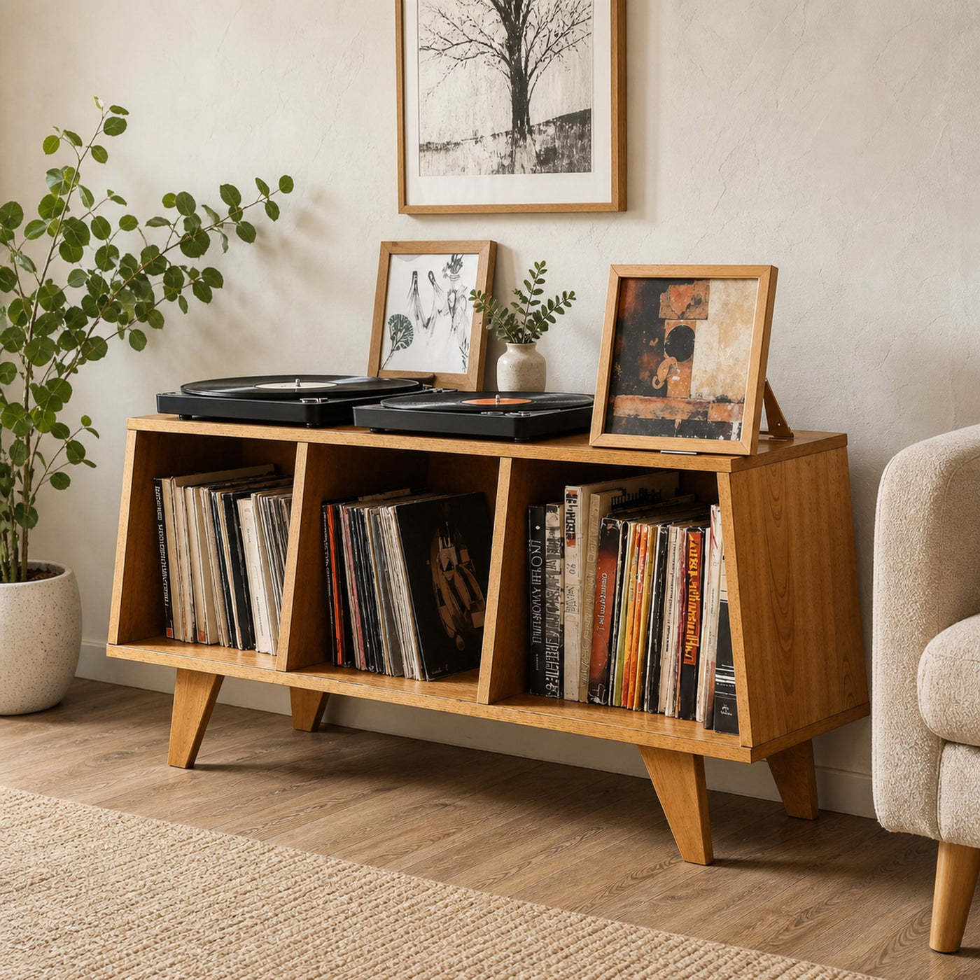 Rustic Wooden Record Player Table For Living Room Furniture