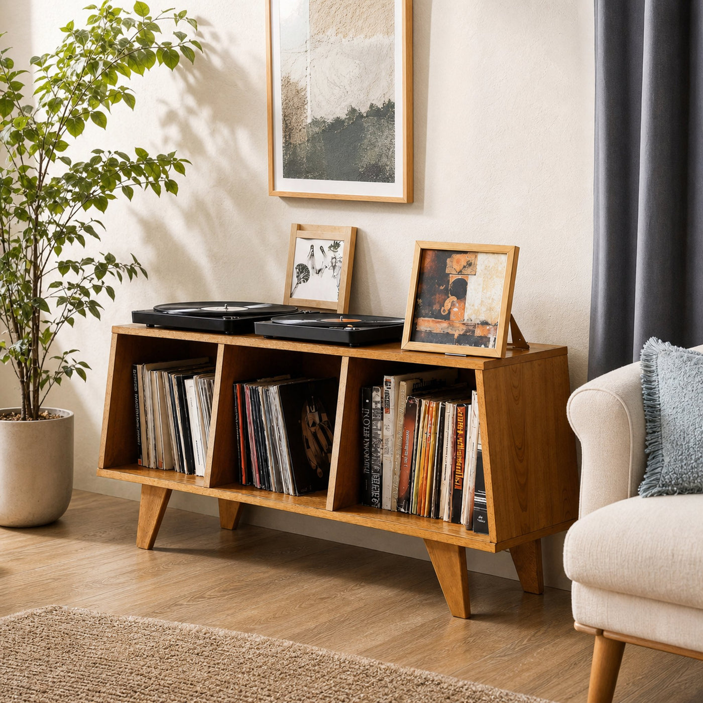 Rustic Wooden Record Player Table For Living Room Furniture - product view 2