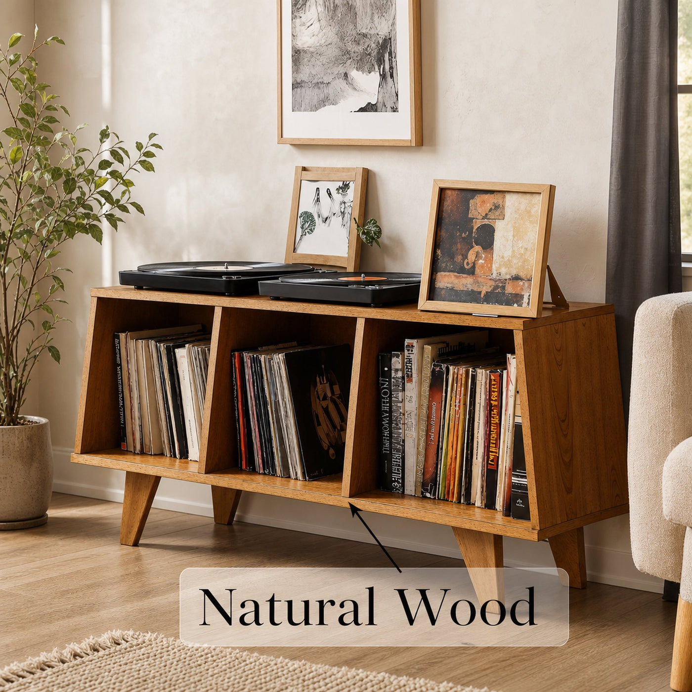Rustic Wooden Record Player Table For Living Room Furniture - product view 5