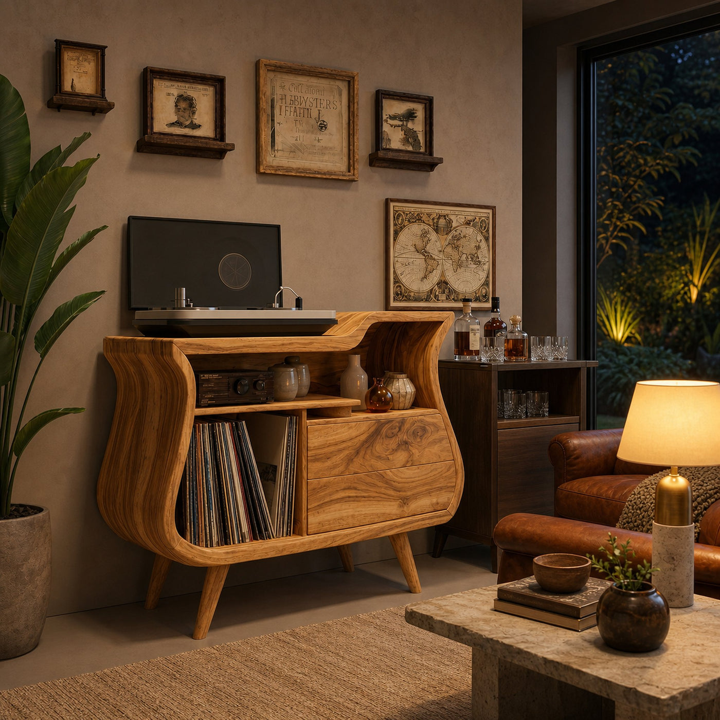 Rustic Wooden Record Storage Cabinet With Drawers For Living Room - product view 5