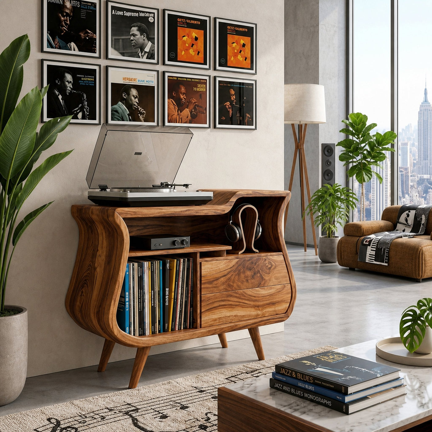 Rustic Wooden Record Storage Cabinet With Drawers For Living Room - product view 6