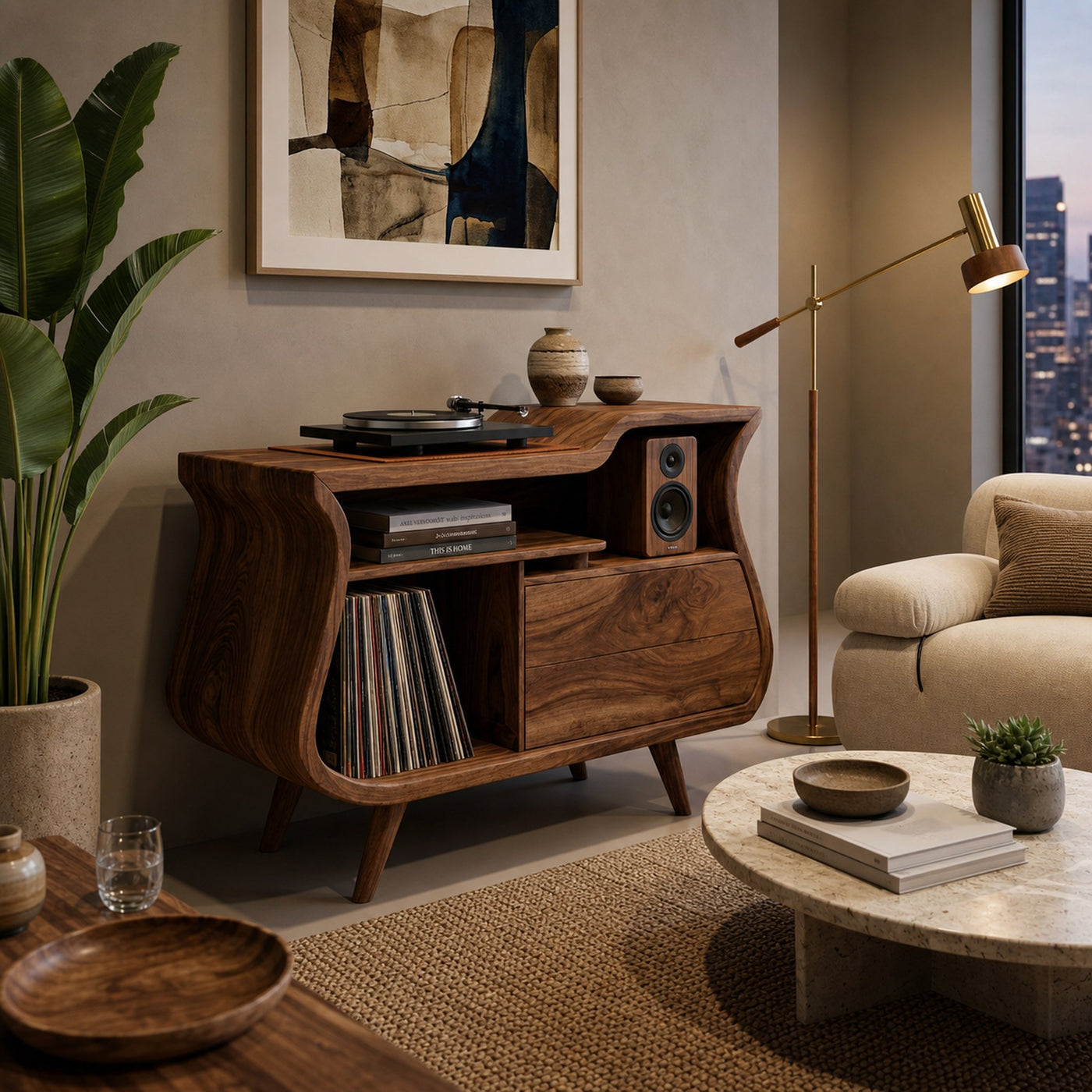 Rustic Wooden Record Storage Cabinet With Drawers For Living Room - product view 7
