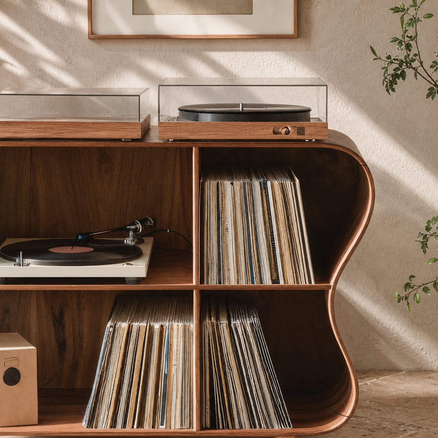 Rustic Wooden Vinyl Storage For Bedroom Display - product view 4