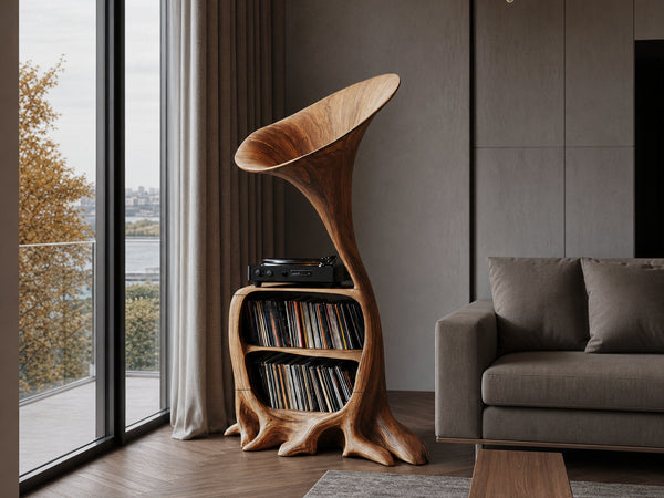 Rustic Wooden Vinyl Storage For Entryway Design