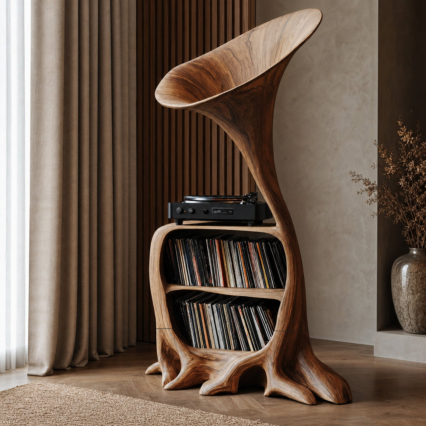 Rustic Wooden Vinyl Storage For Entryway Design - product view 3