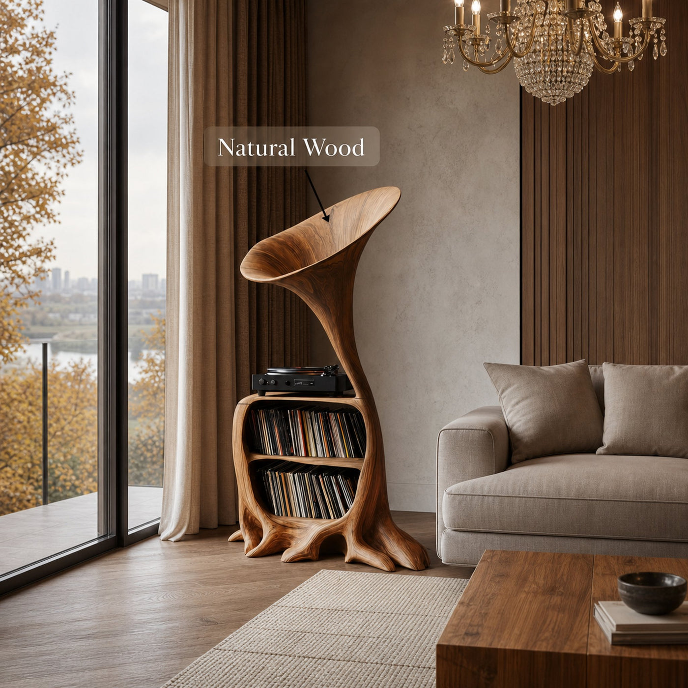 Rustic Wooden Vinyl Storage For Entryway Design - product view 5