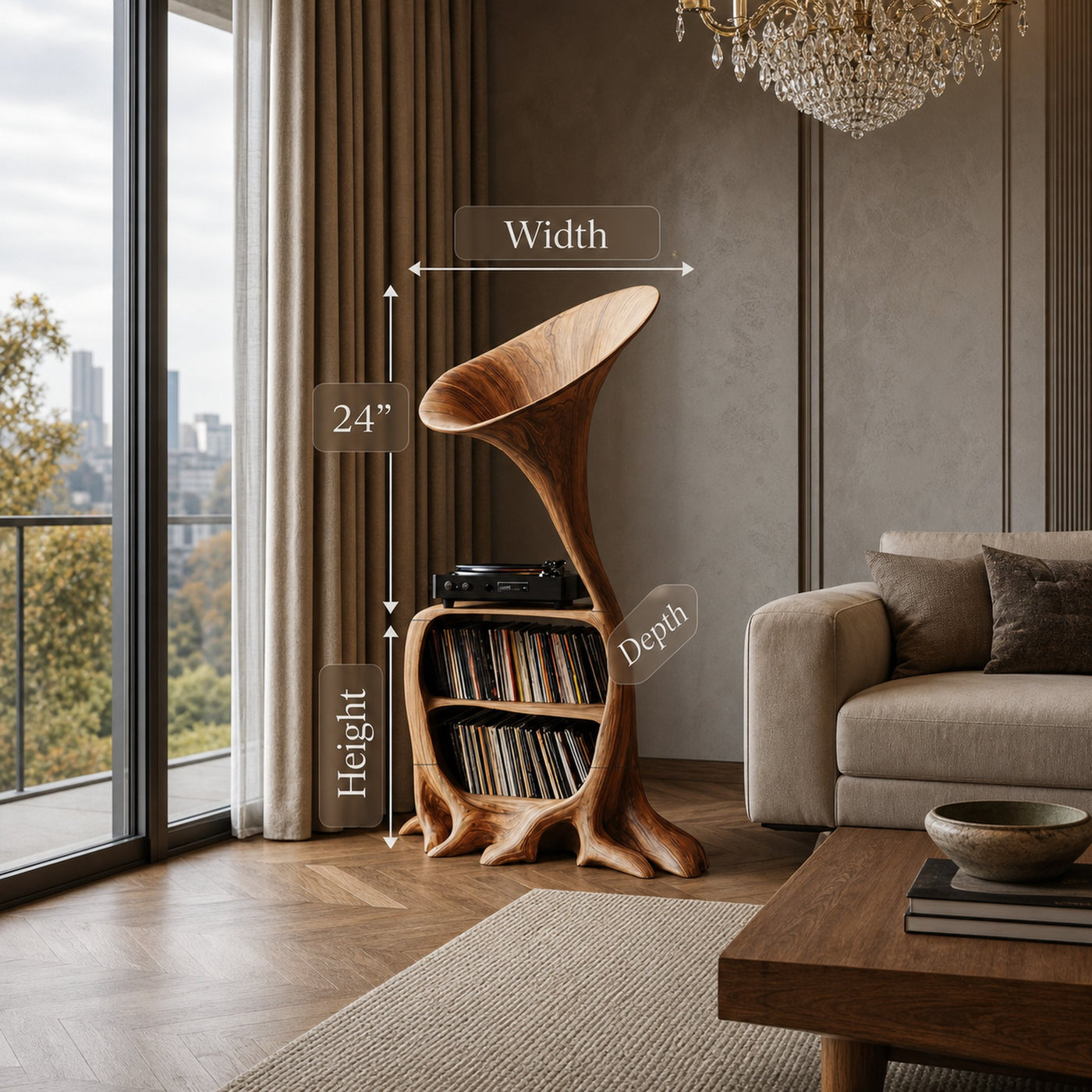 Rustic Wooden Vinyl Storage For Entryway Design - product view 6