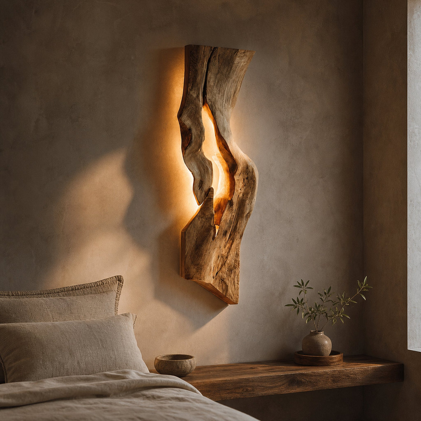 Rustic Wooden Wall Lamp For Bedroom Accent