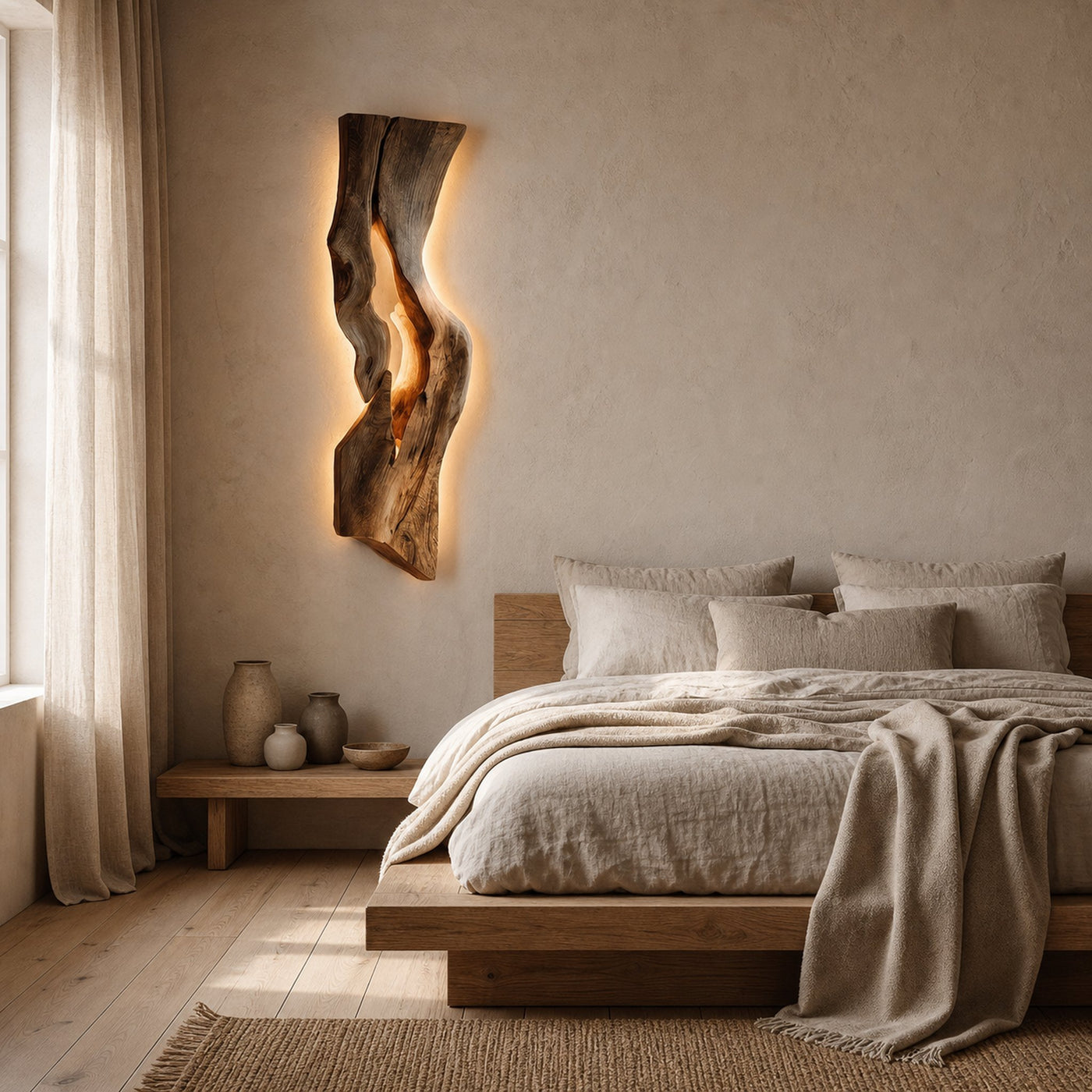 Rustic Wooden Wall Lamp For Bedroom Accent - product view 3