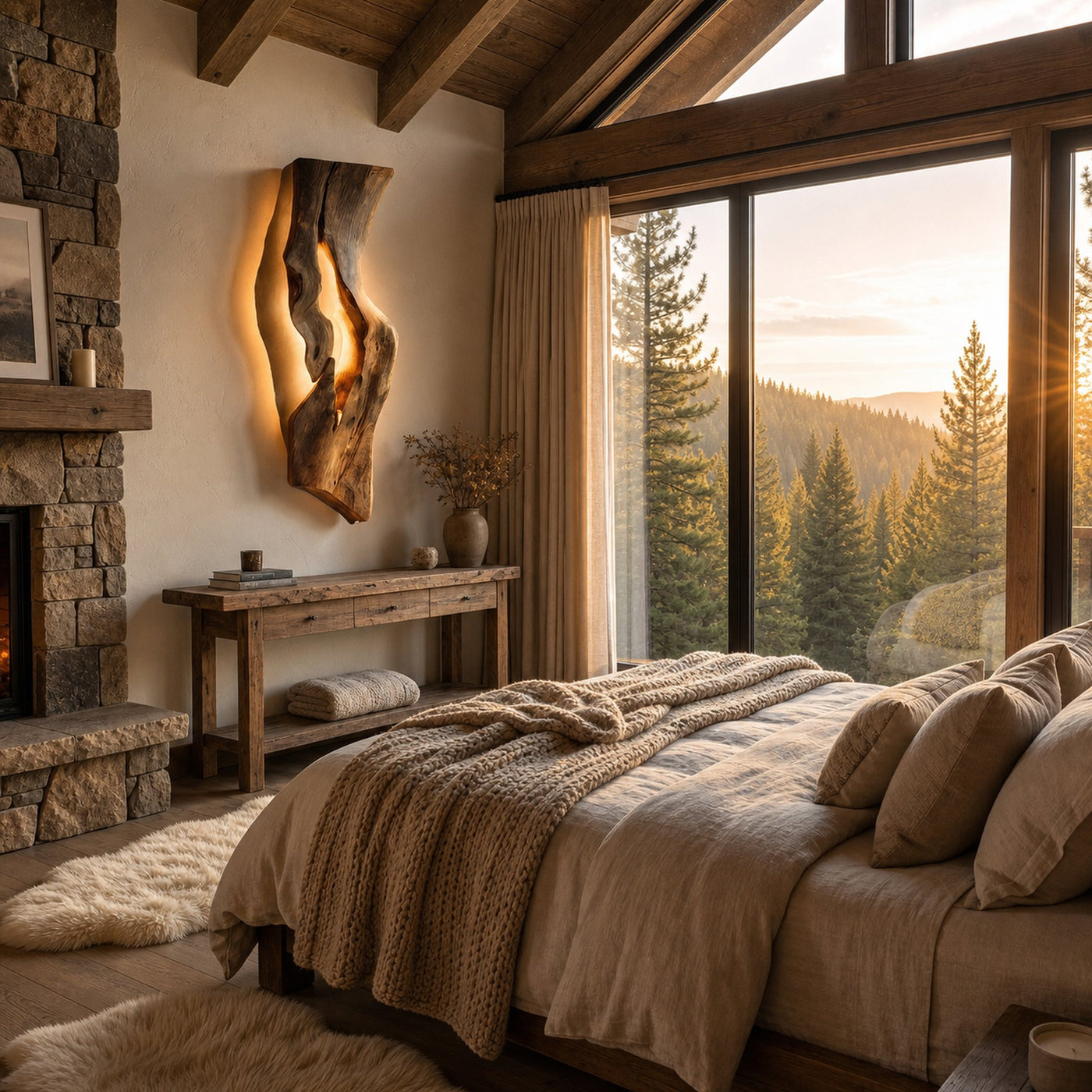 Rustic Wooden Wall Lamp For Bedroom Accent - product view 5
