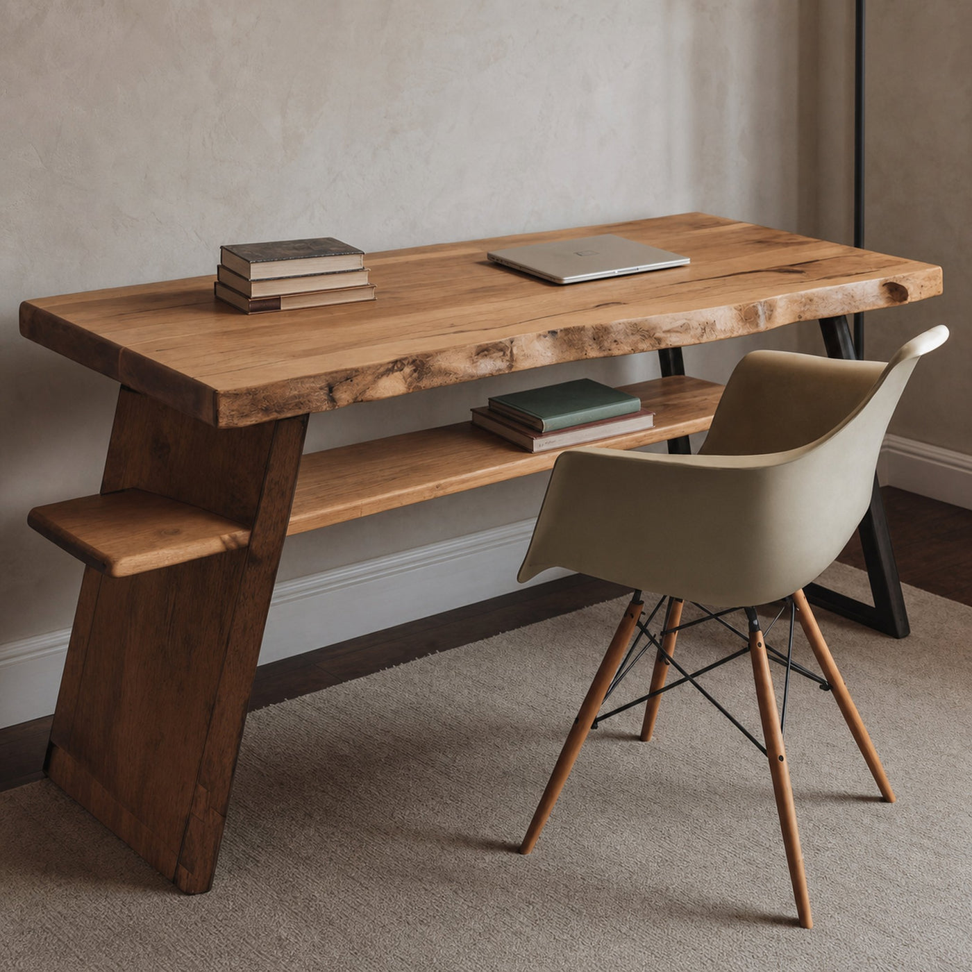 Rustic Wooden Writing Desk With Shelf For Home Office Or Workspace - product view 2