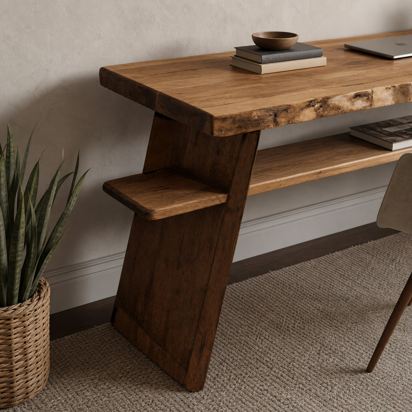 Rustic Wooden Writing Desk With Shelf For Home Office Or Workspace - product view 3