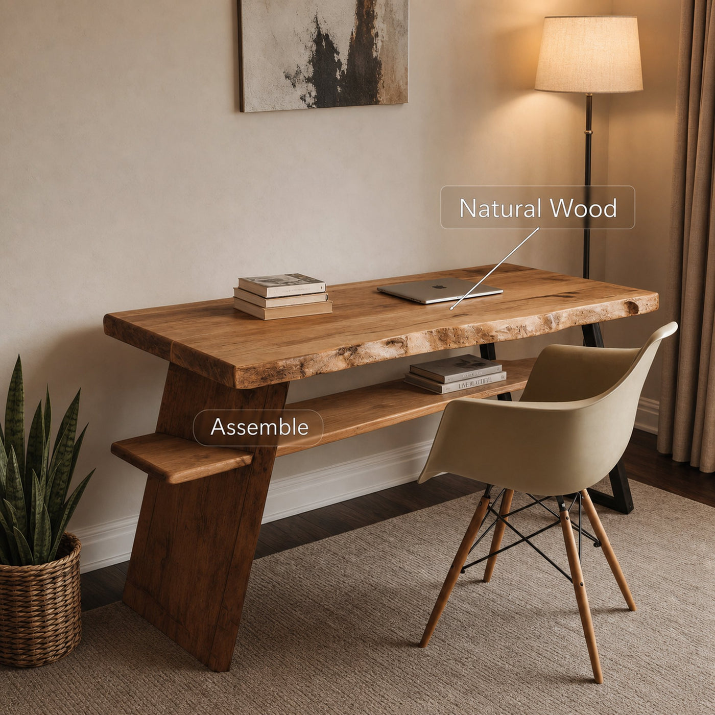 Rustic Wooden Writing Desk With Shelf For Home Office Or Workspace - product view 5