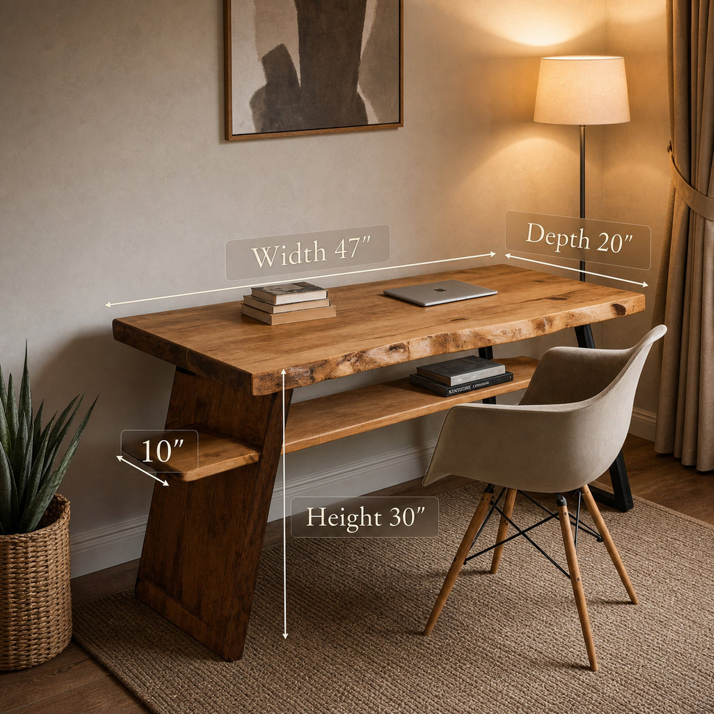 Rustic Wooden Writing Desk With Shelf For Home Office Or Workspace - product view 6