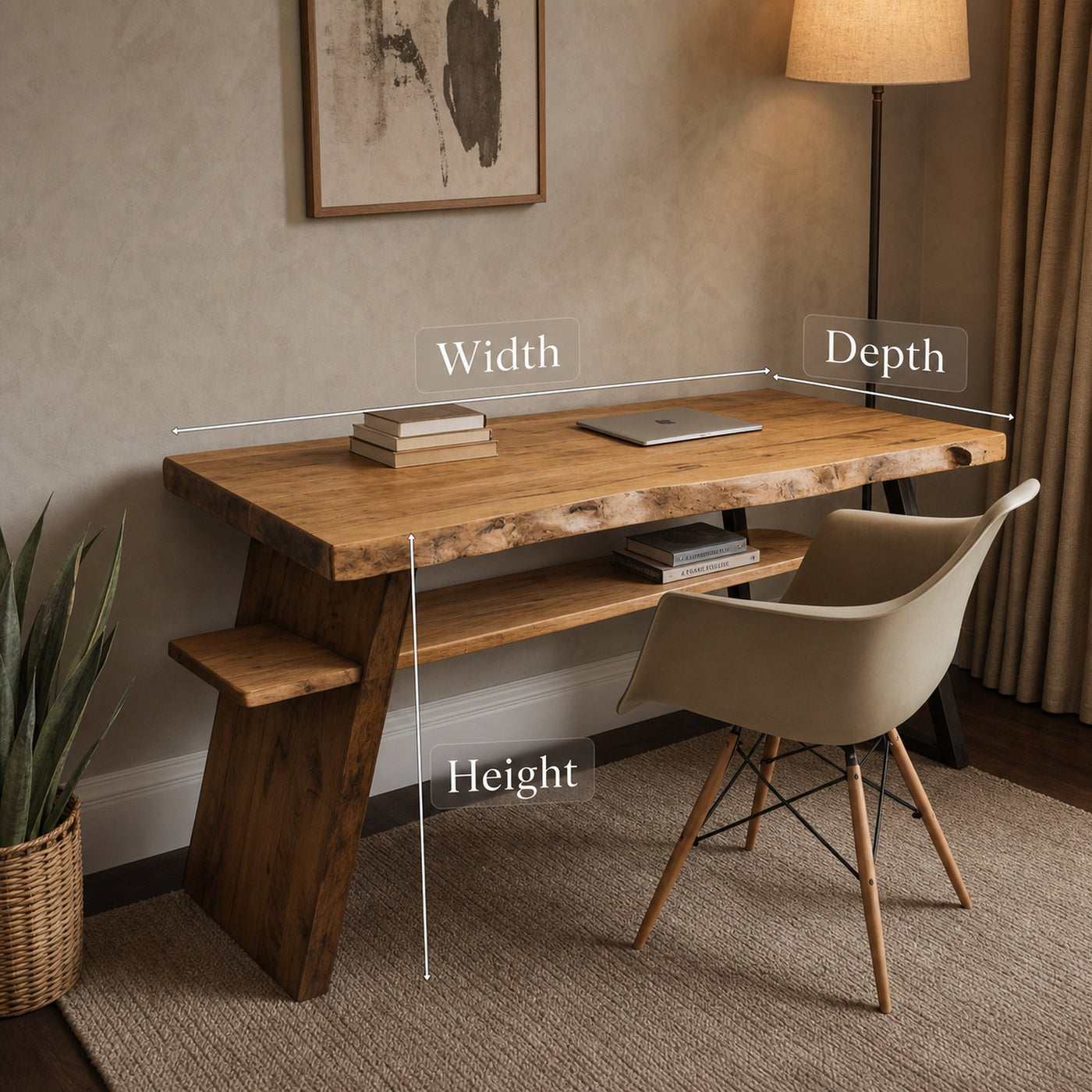 Rustic Wooden Writing Desk With Shelf For Home Office Or Workspace - product view 7