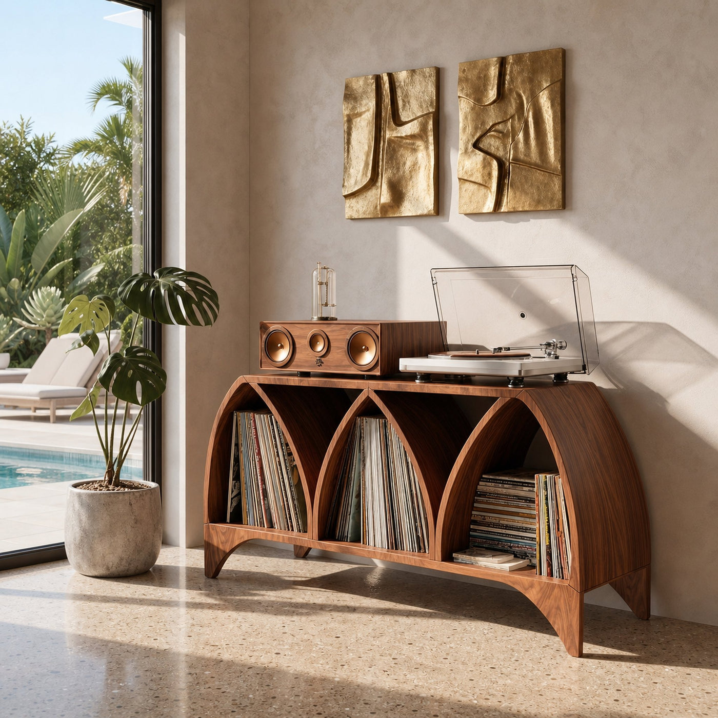 Scandinavian Arch Vinyl Storage Cabinet Guest Suite