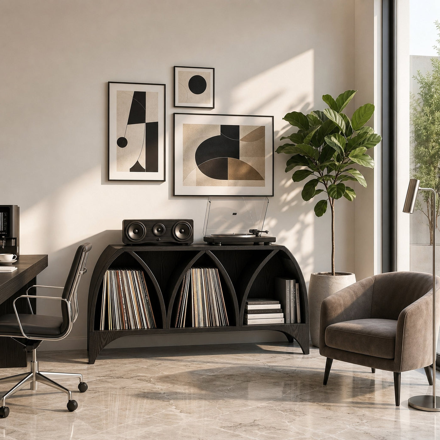 Scandinavian Arch Vinyl Storage Cabinet Guest Suite - product view 4