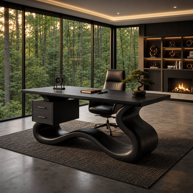 Driftform Whistler Solid Wood Desk with S-Curve Base