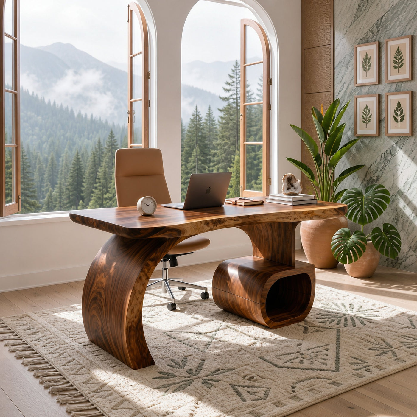 Scandinavian Organic Desk With Display Shelf For Workspace