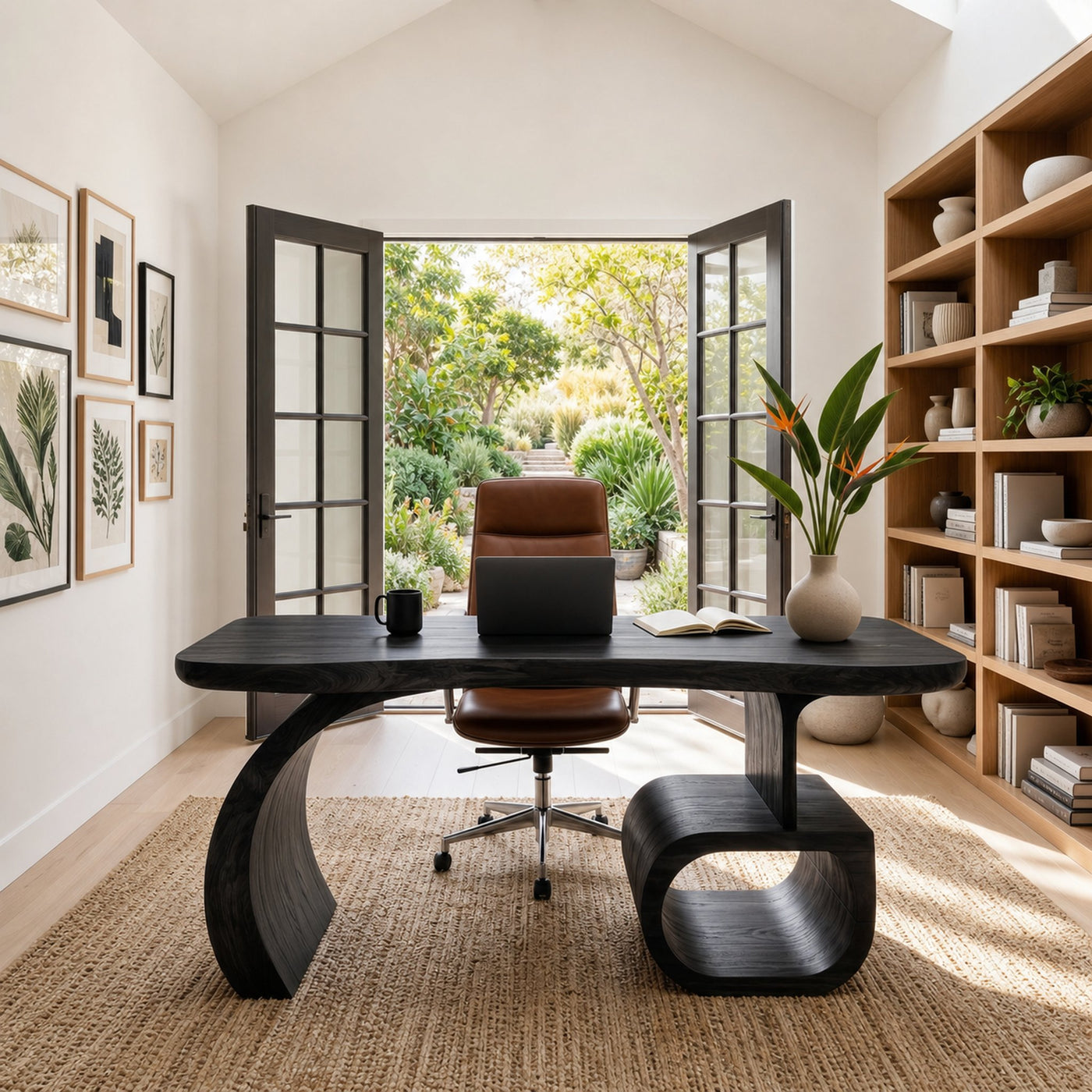 Scandinavian Organic Desk With Display Shelf For Workspace - product view 4