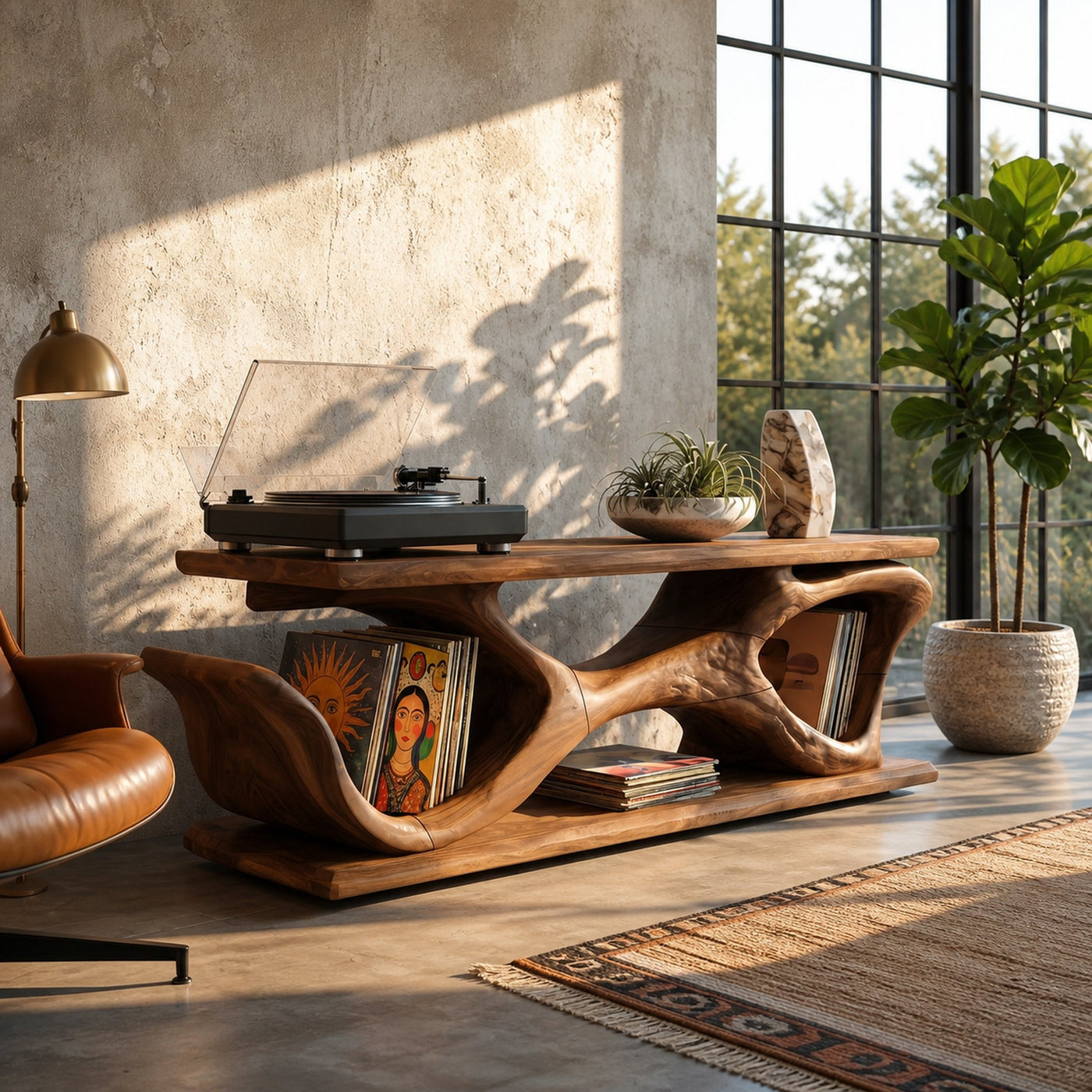 Scandinavian Record Display Stand For Music Corner Interior