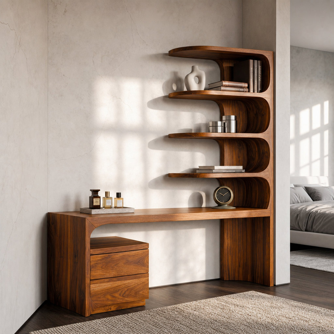 Scandinavian Writing Desk With Integrated Storage Hutch For Bedroom And Workspace