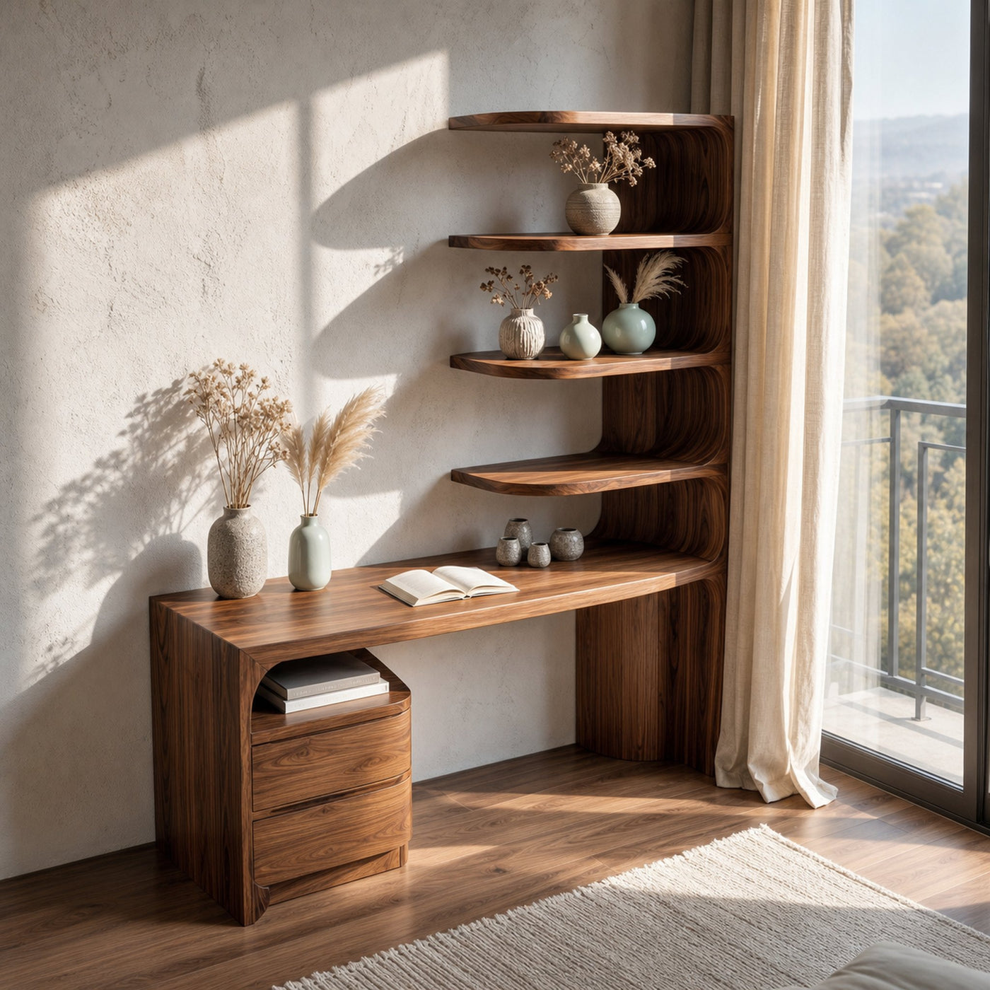 Scandinavian Writing Desk With Integrated Storage Hutch For Bedroom And Workspace - product view 2