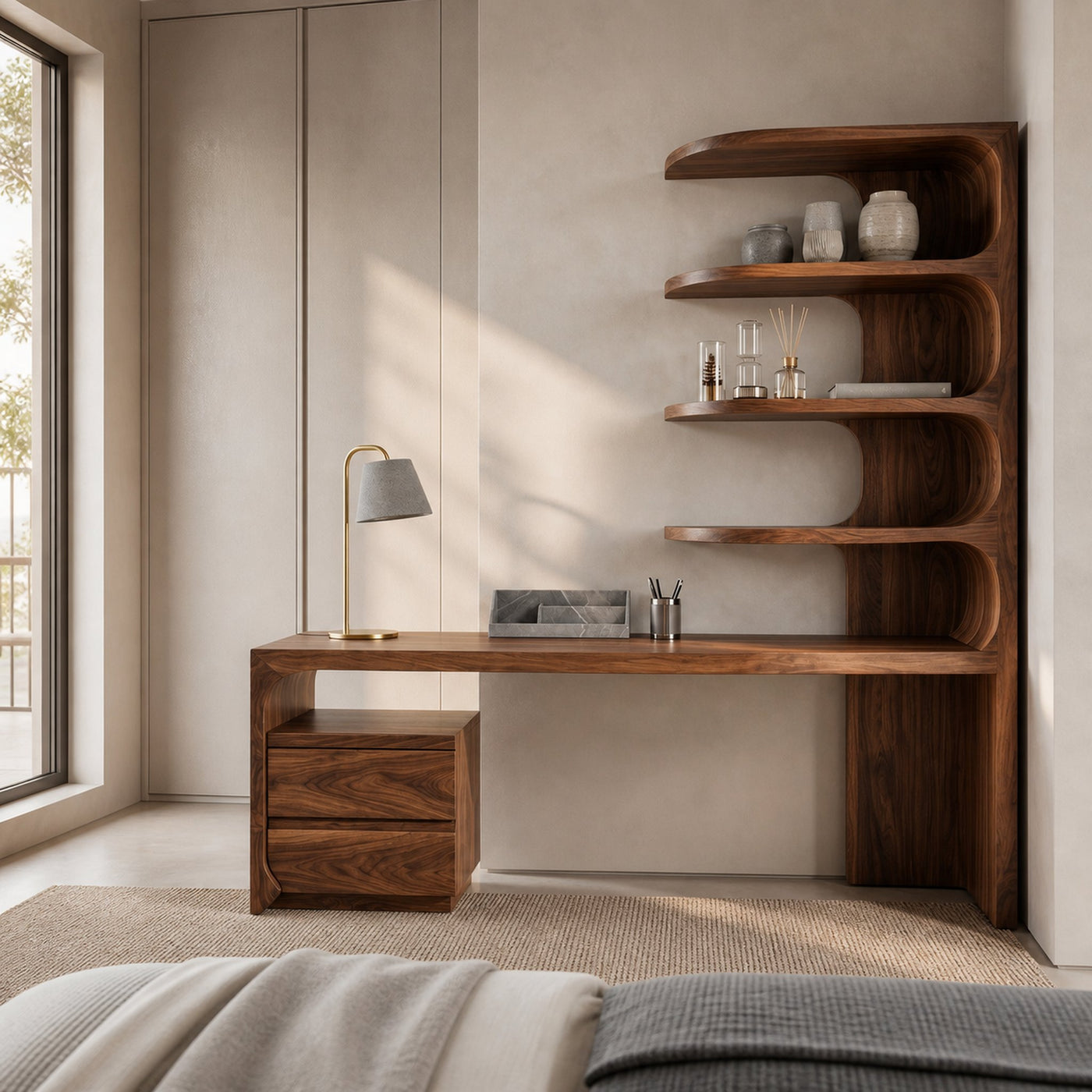 Scandinavian Writing Desk With Integrated Storage Hutch For Bedroom And Workspace - product view 3