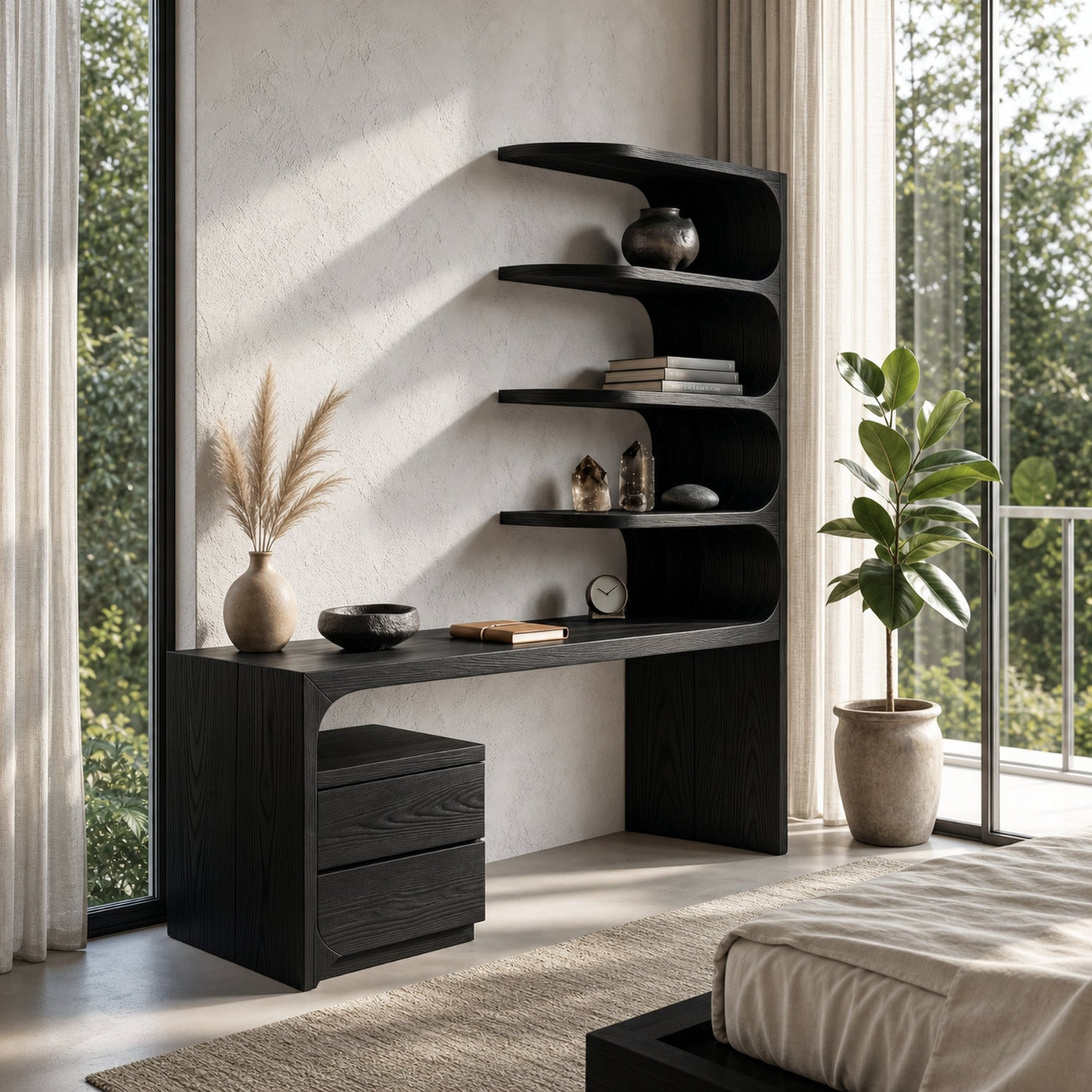 Scandinavian Writing Desk With Integrated Storage Hutch For Bedroom And Workspace - product view 4