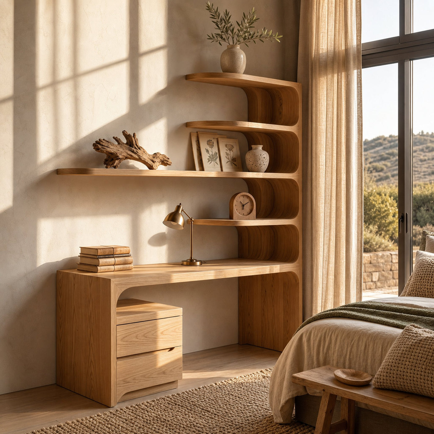 Scandinavian Writing Desk With Integrated Storage Hutch For Bedroom And Workspace - product view 5