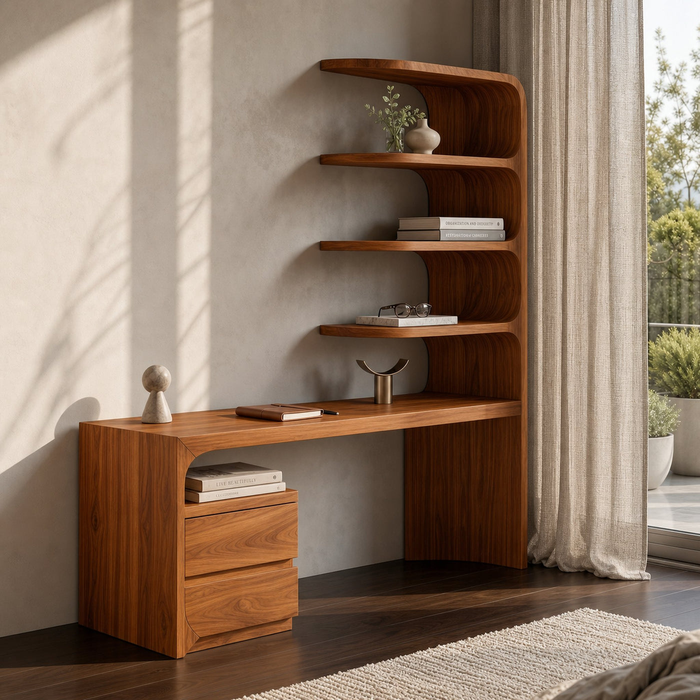 Scandinavian Writing Desk With Integrated Storage Hutch For Bedroom And Workspace - product view 6