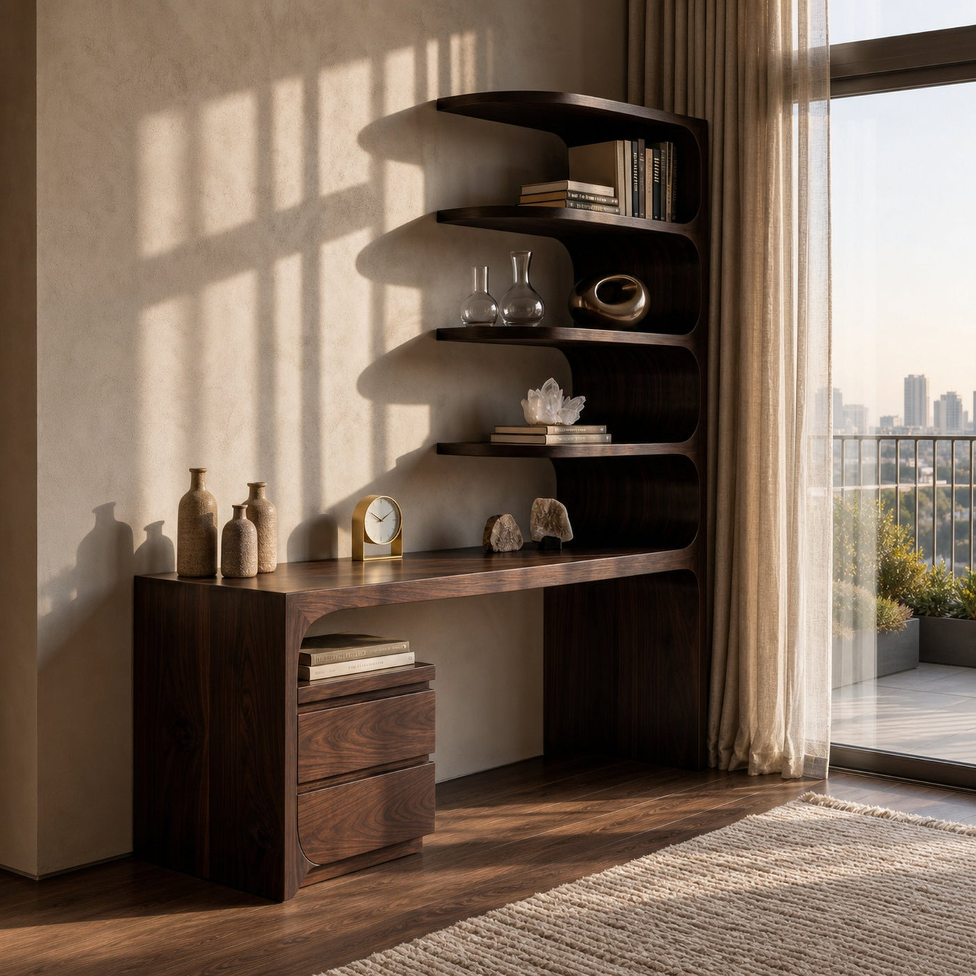 Scandinavian Writing Desk With Integrated Storage Hutch For Bedroom And Workspace - product view 7