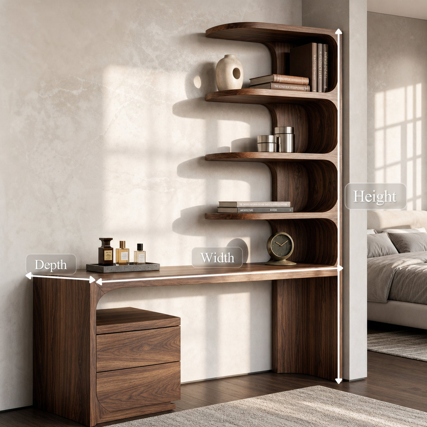 Scandinavian Writing Desk With Integrated Storage Hutch For Bedroom And Workspace - product view 8