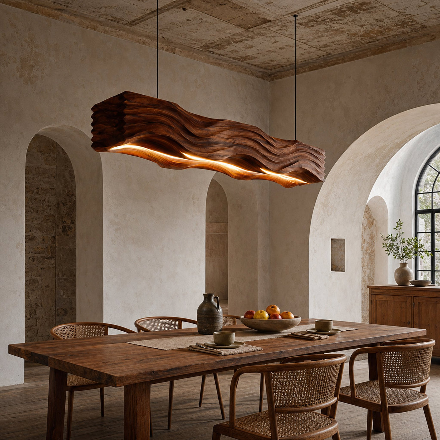 Sculpted Hanging Lamp Featuring Flowing Wave Carving For Dining - product view 2