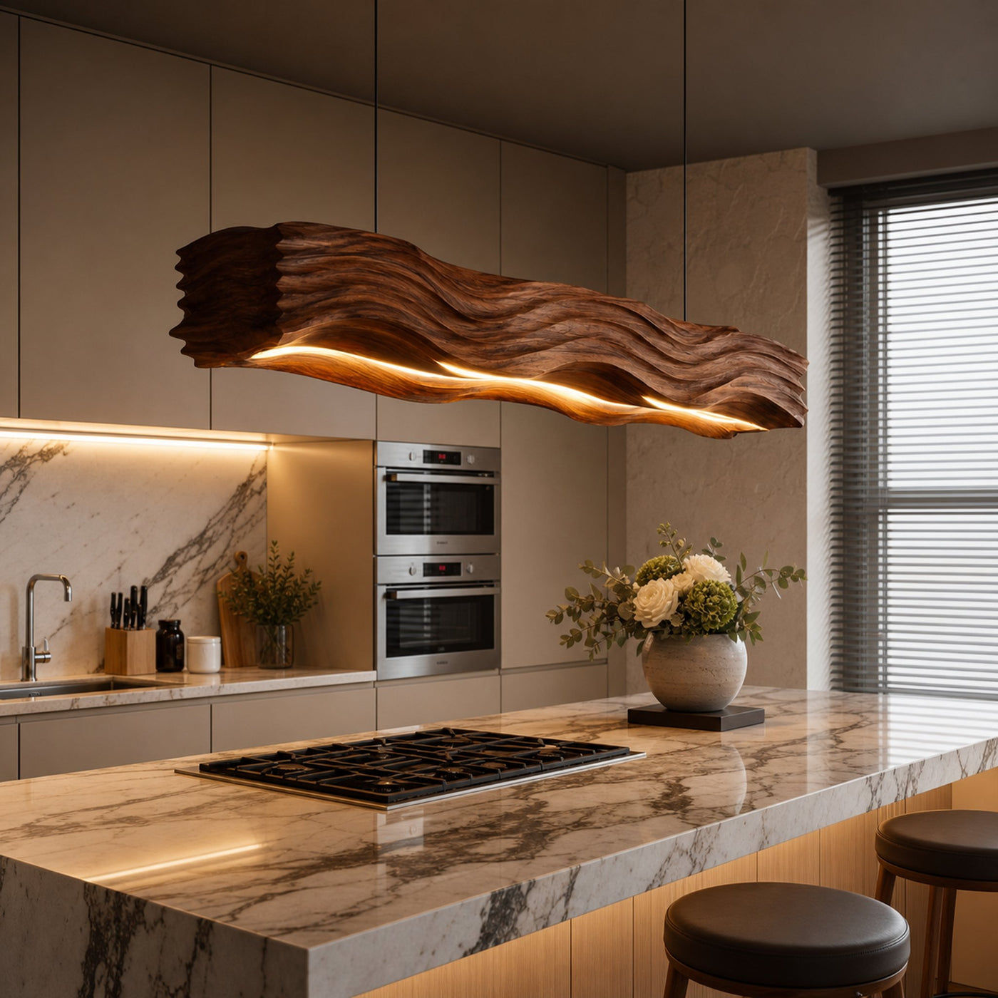 Sculpted Hanging Lamp Featuring Flowing Wave Carving For Dining - product view 4