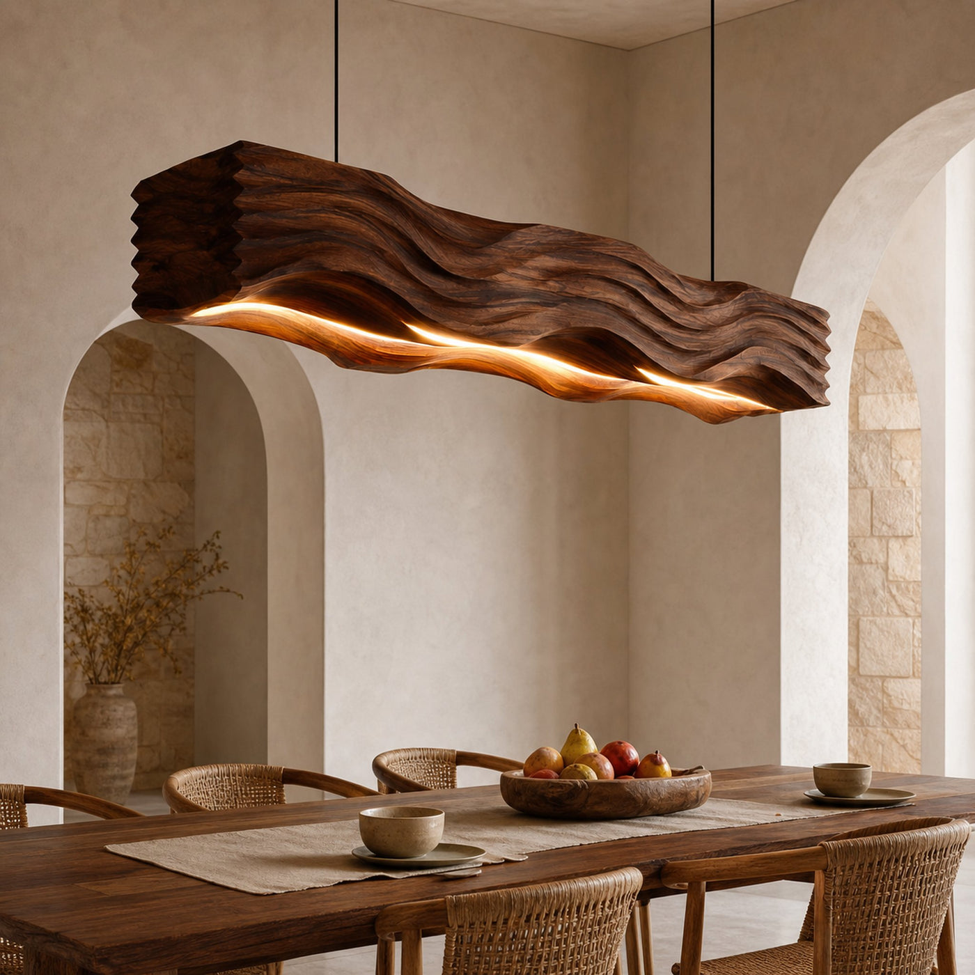 Sculpted Hanging Lamp Featuring Flowing Wave Carving For Dining - product view 5
