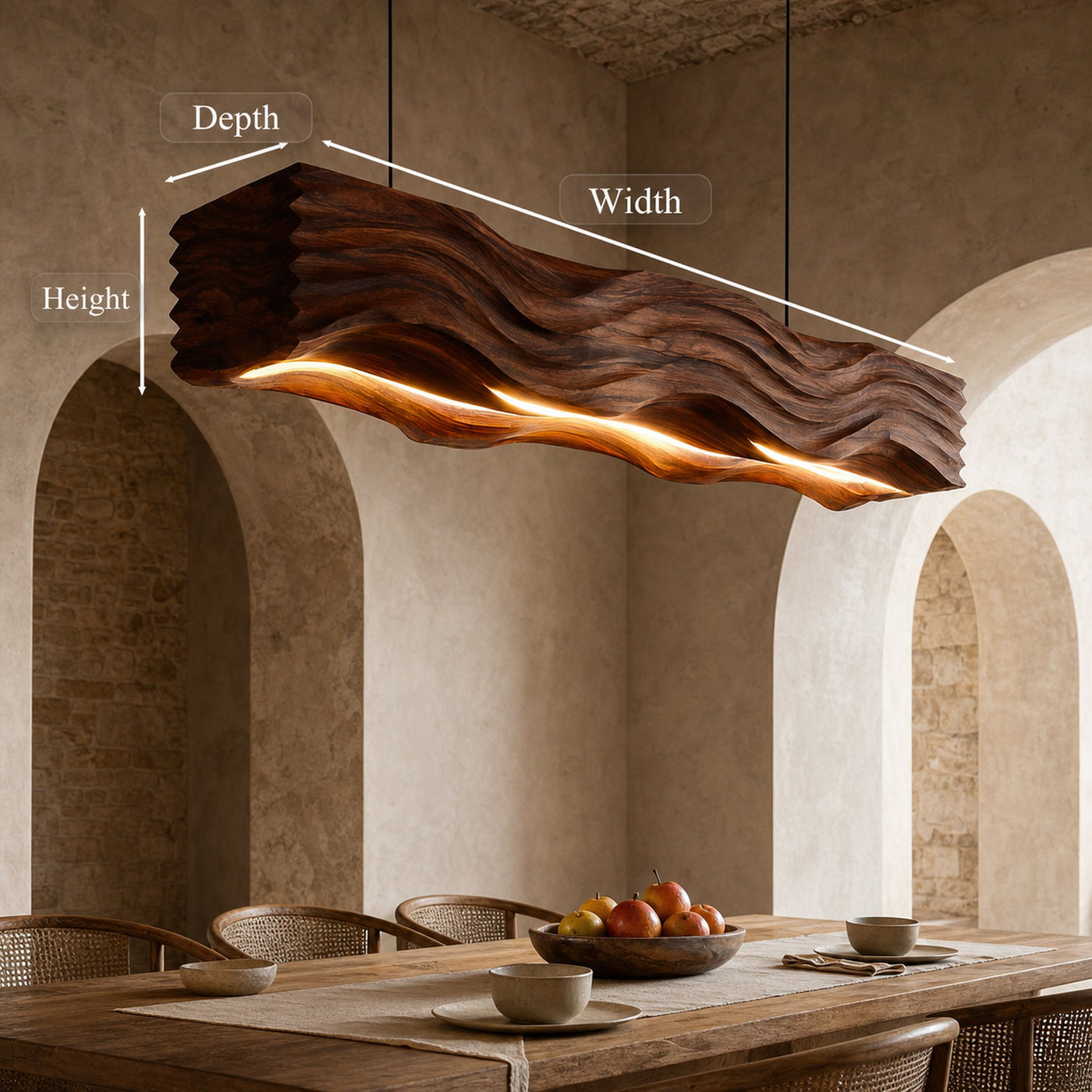 Sculpted Hanging Lamp Featuring Flowing Wave Carving For Dining - product view 6