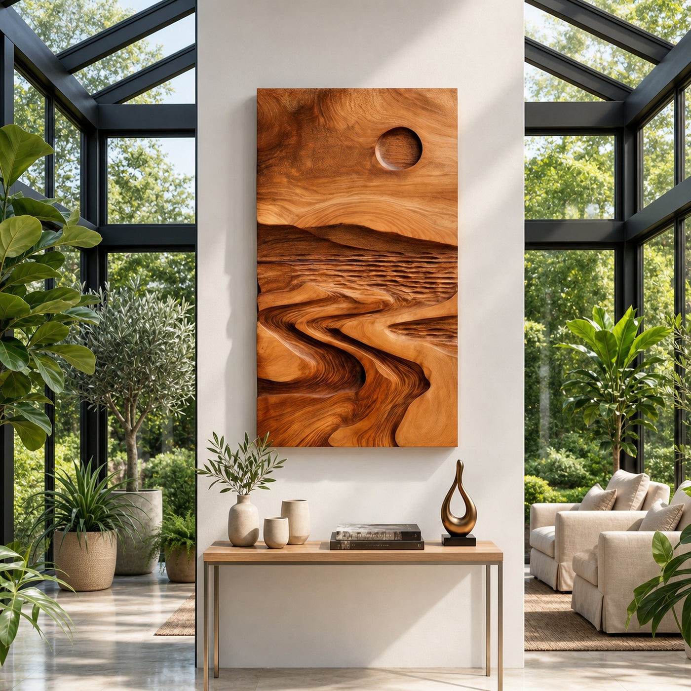 Sculpted Wood Grain Landscape Wall Art For Rustic Modern Living Room Decor