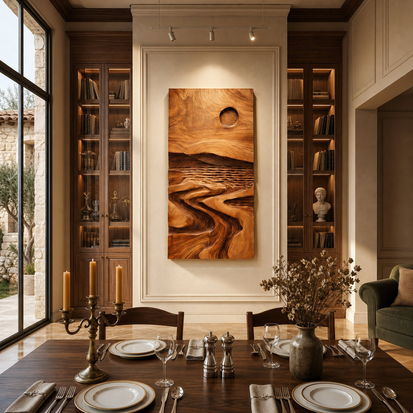 Sculpted Wood Grain Landscape Wall Art For Rustic Modern Living Room Decor - product view 2