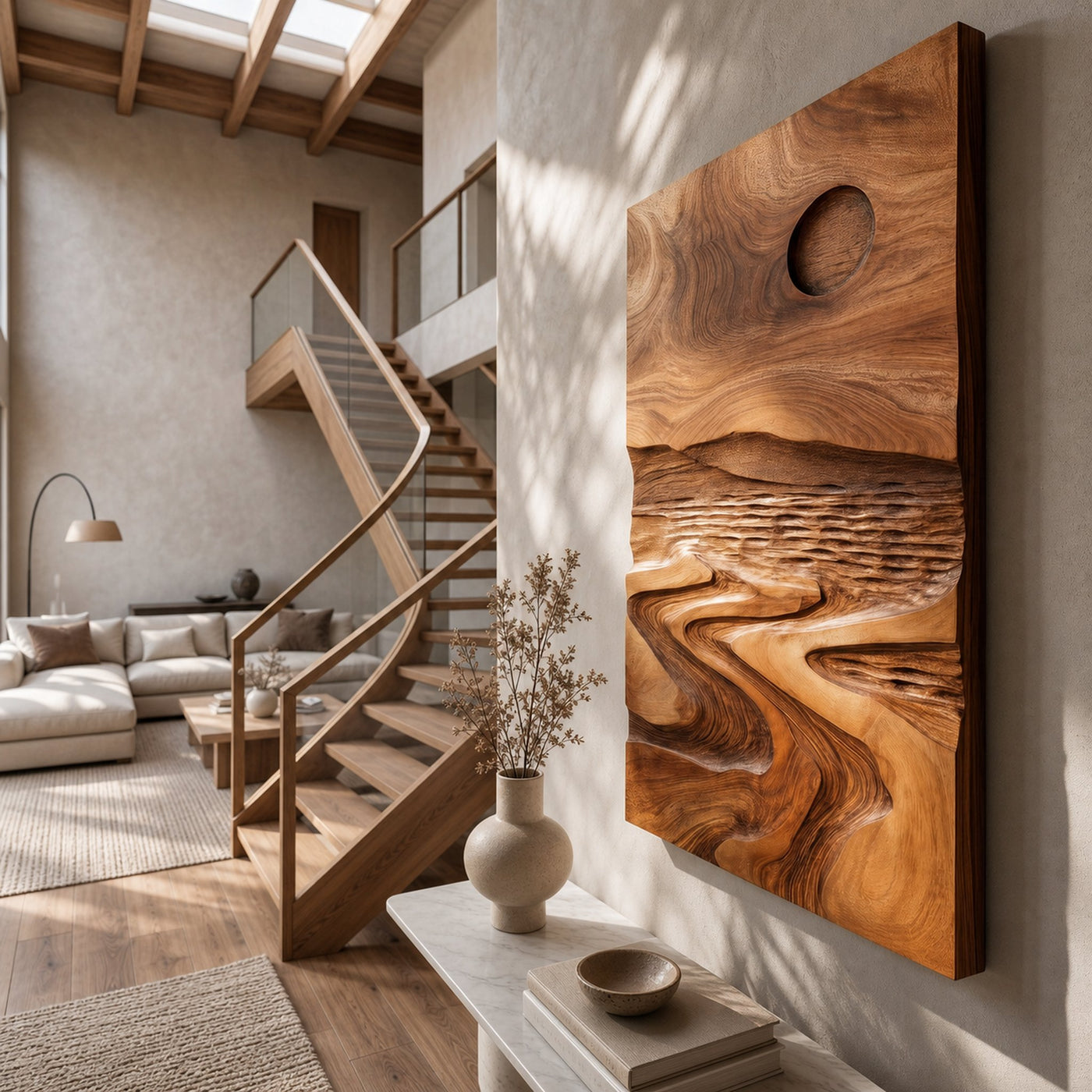 Sculpted Wood Grain Landscape Wall Art For Rustic Modern Living Room Decor - product view 4