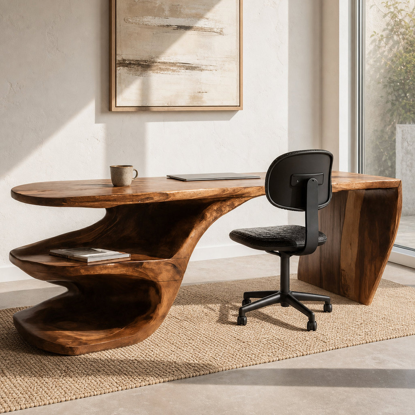 Sculptural Desk With Built-in Shelf For Home Office - product view 2