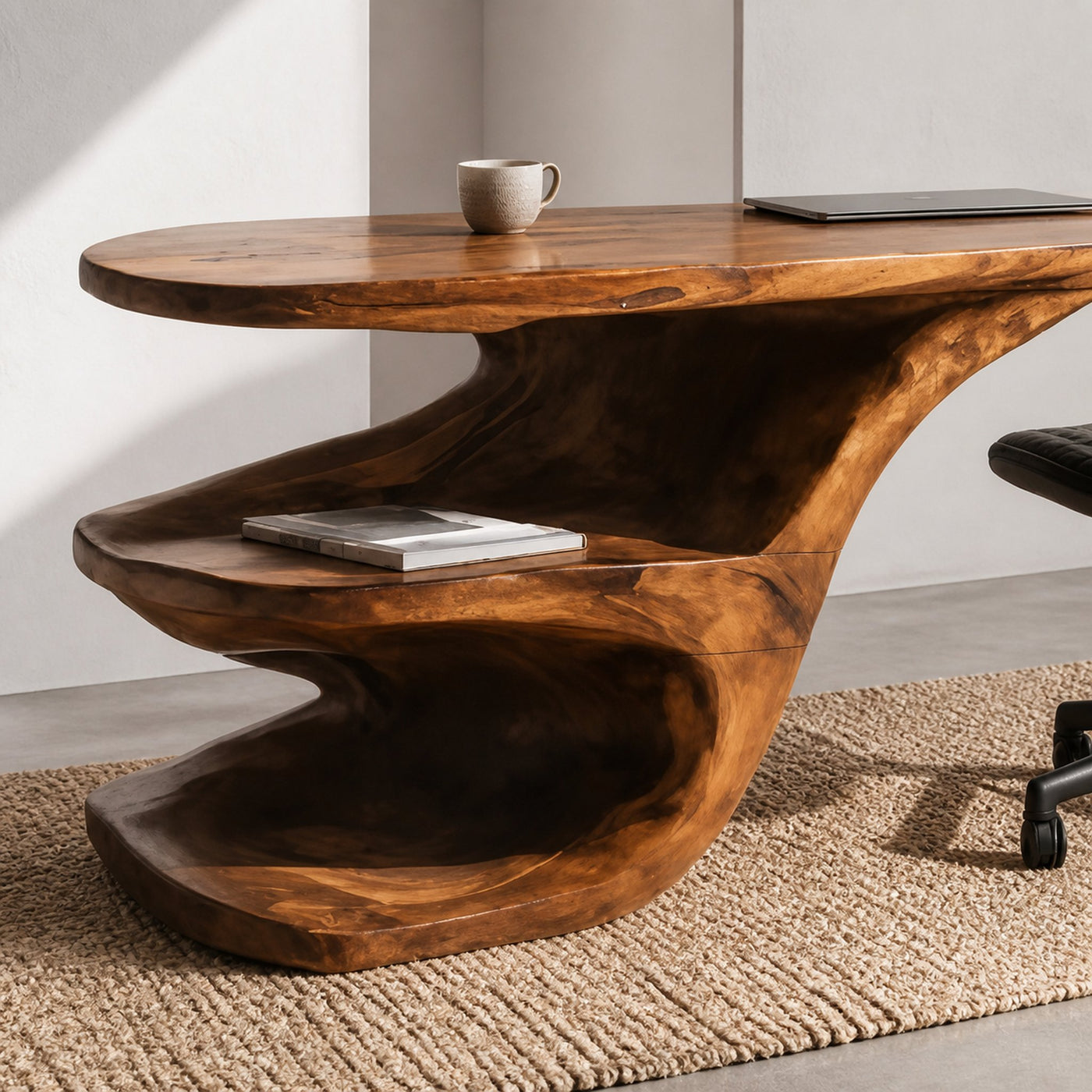 Sculptural Desk With Built-in Shelf For Home Office - product view 3