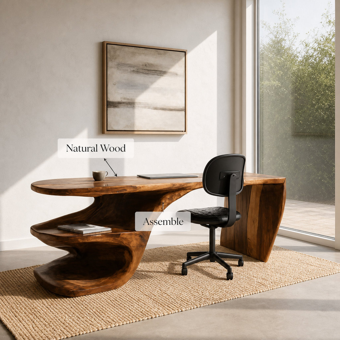 Sculptural Desk With Built-in Shelf For Home Office - product view 5