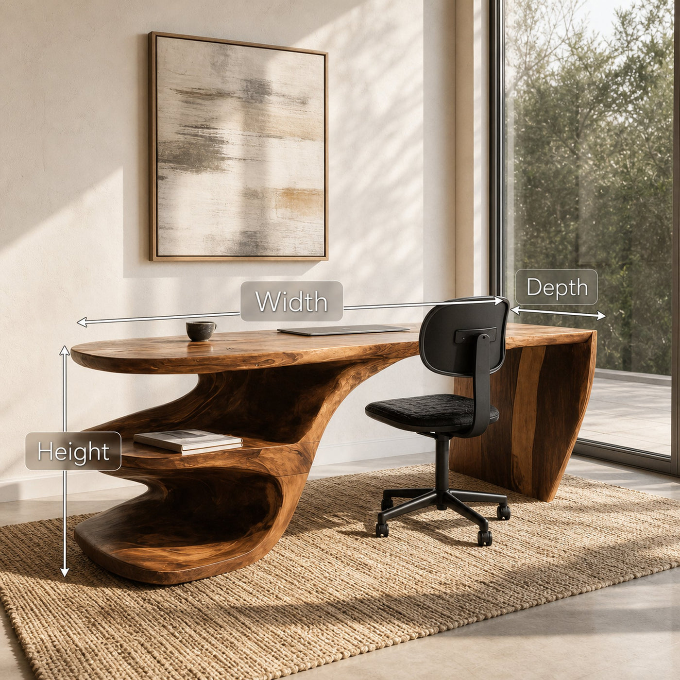 Sculptural Desk With Built-in Shelf For Home Office - product view 6