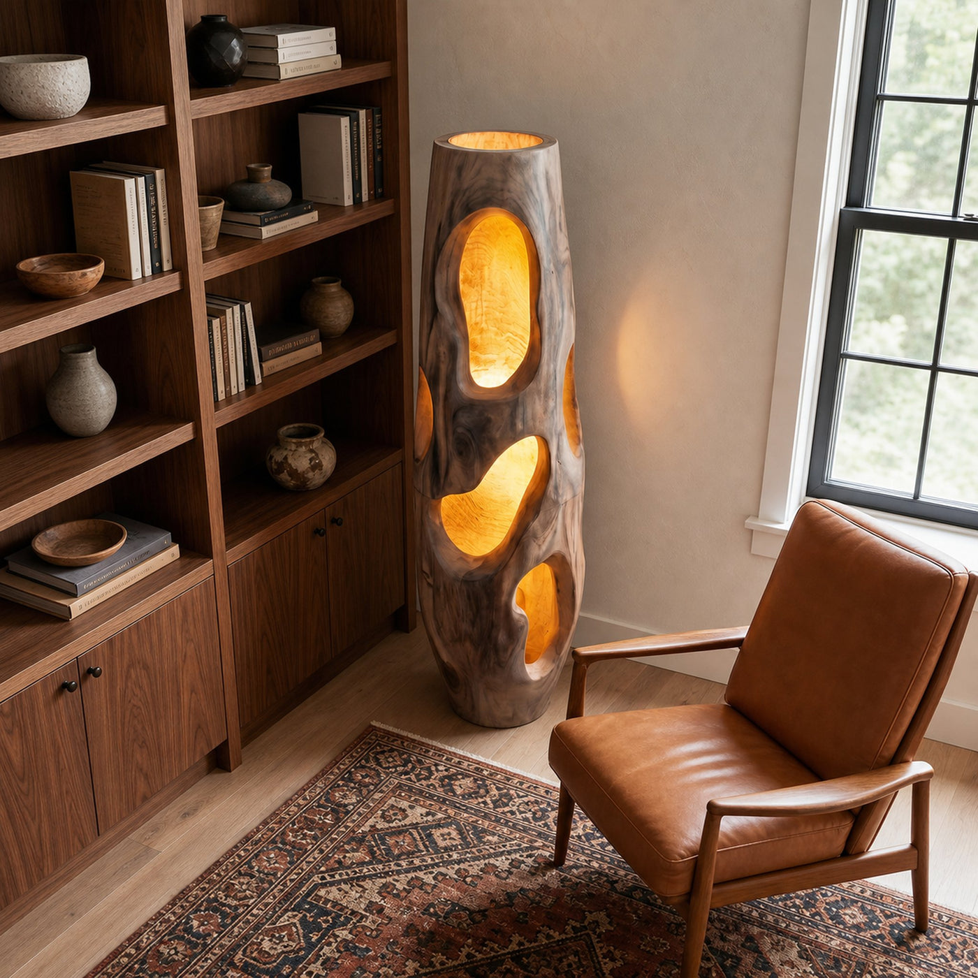 Sculptural Floor Lamp Natural Wood Form For Living Room - product view 2