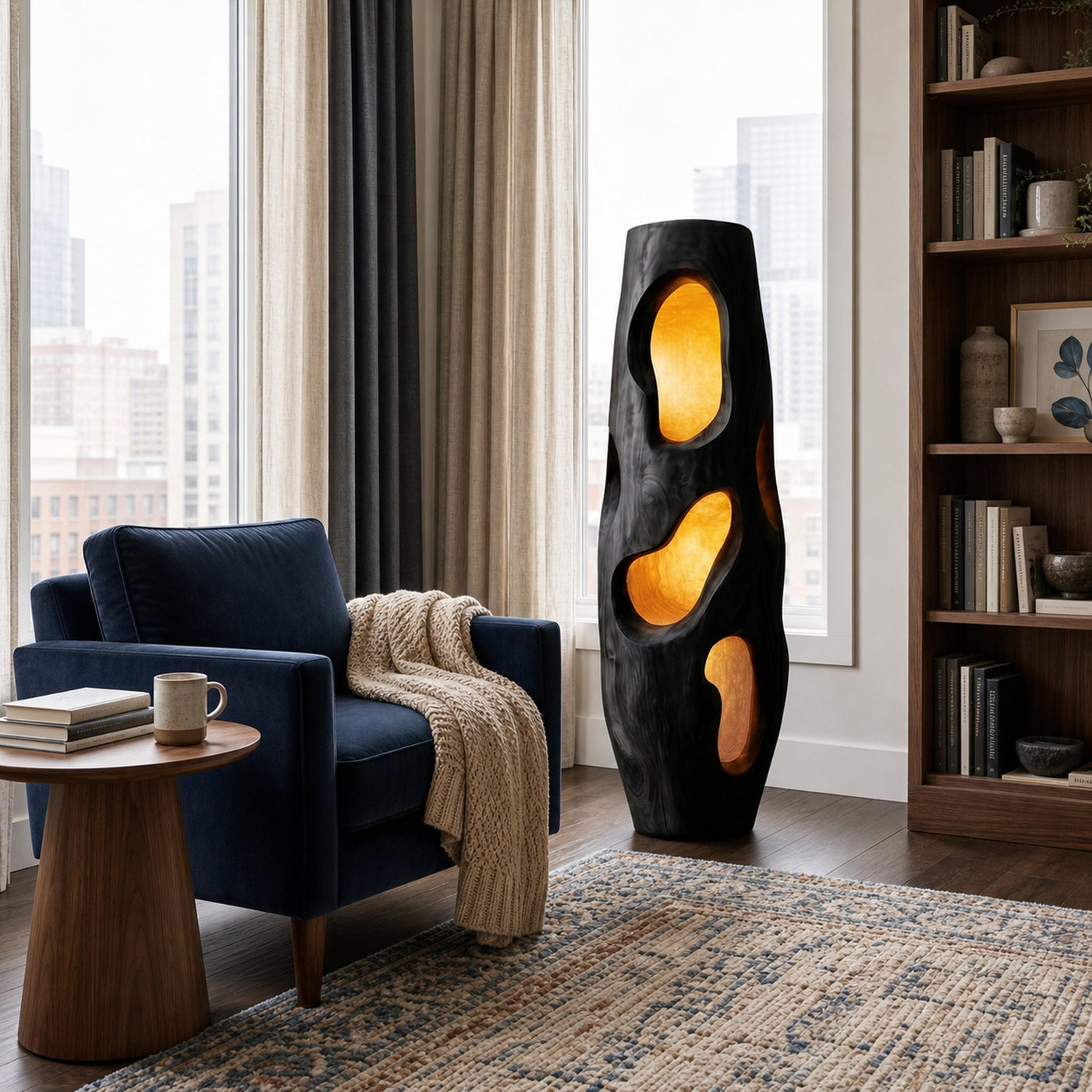 Sculptural Floor Lamp Natural Wood Form For Living Room - product view 4