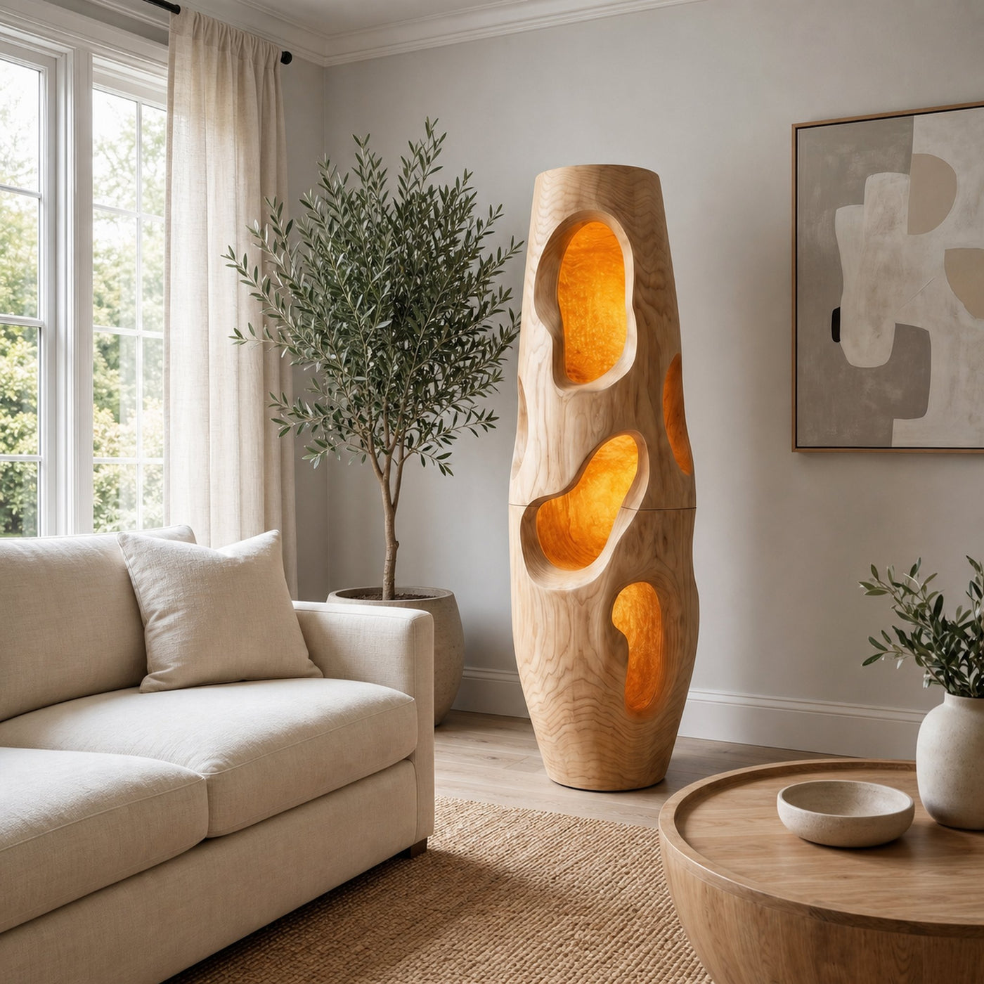 Sculptural Floor Lamp Natural Wood Form For Living Room - product view 5
